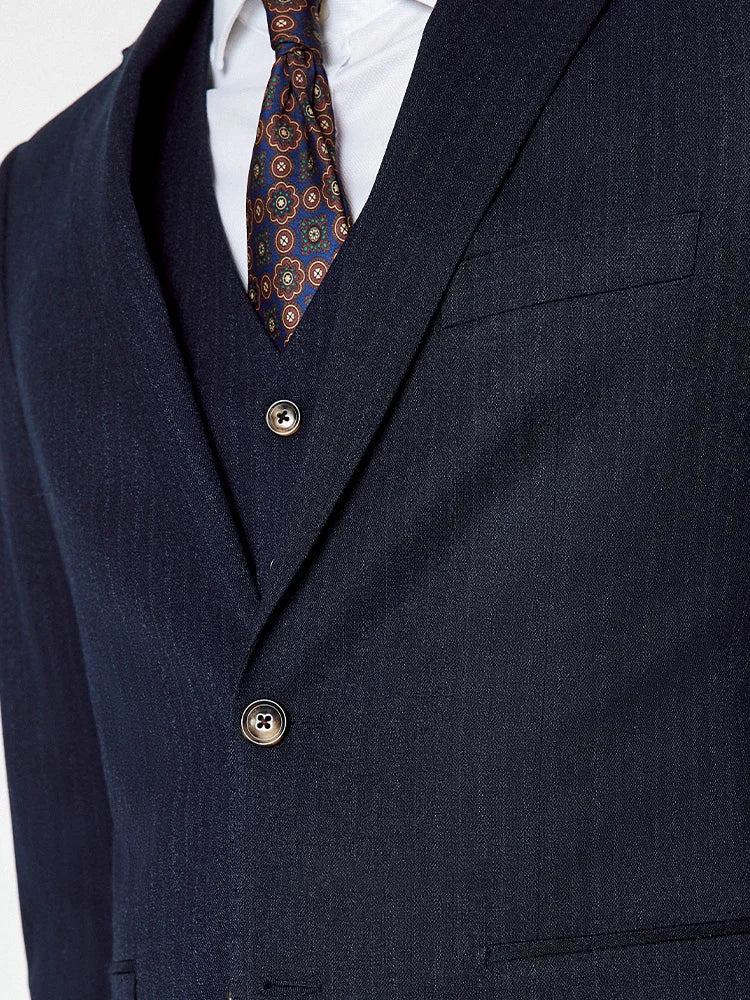 Elegante Herren-Anzughose in Tiefblau mit Streifenmuster – Slim Fit im koreanischen Stil für Büro und Hochzeit, auch in großen Größen erhältlich.