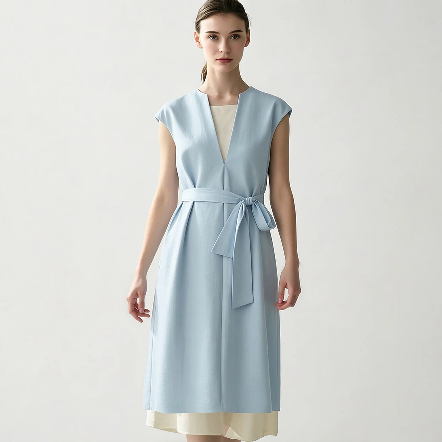 Modernes Damen Midikleid Patchwork Büro Elegant Baumwolle