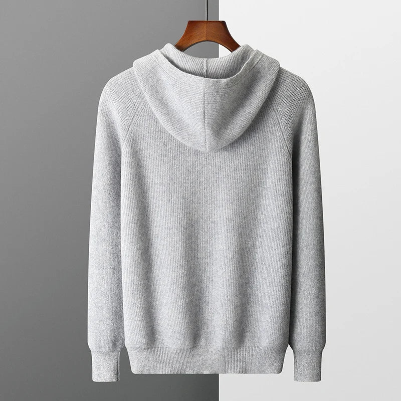 Herren Kapuze Strickjacke Woll jacke Herbst/Winter verdickt große 100% Merinowolle Pullover Reiß verschluss Casual Sportswear Mantel Tops