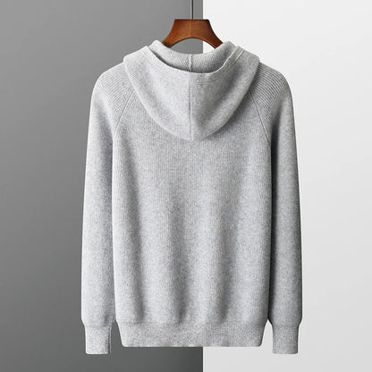Herren Kapuze Strickjacke Woll jacke Herbst/Winter verdickt große 100% Merinowolle Pullover Reiß verschluss Casual Sportswear Mantel Tops