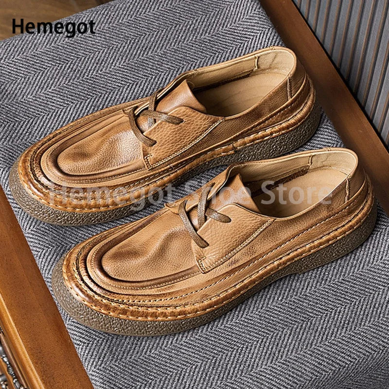 Herren-Lederschuhe, braun, Schnürschuh mit Ziernähten und griffiger, flacher Sohle