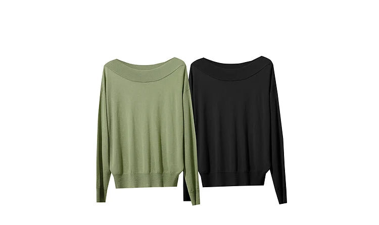 Damen-Strickpullover in Olivgrün und Schwarz, Langarm, Rundhalsausschnitt