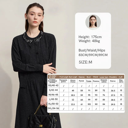 Damen-Strickjacke ärmellos lang Rundhals einfarbig elegant Herbst