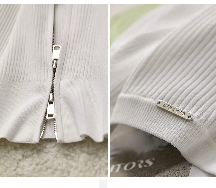 Damen-Rundhals-Cardigan Slim Doppelreißverschluss Viskose Frühling