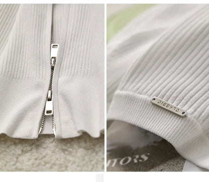 Damen-Rundhals-Cardigan Slim Doppelreißverschluss Viskose Frühling