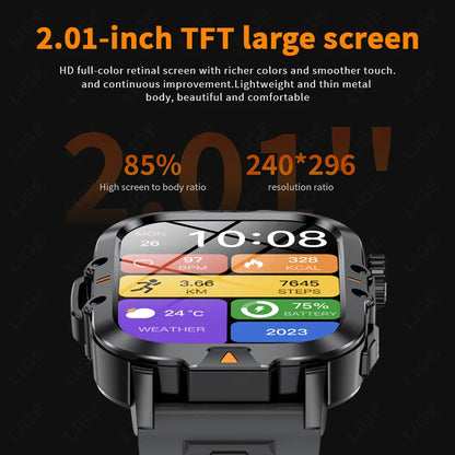 LIGE Neue Smart Watch 2,01" HD Display Taschenlampe Bluetooth Anruf 410mAh Batterie Robuste Smartwatch Wasserdichte Smart Armband