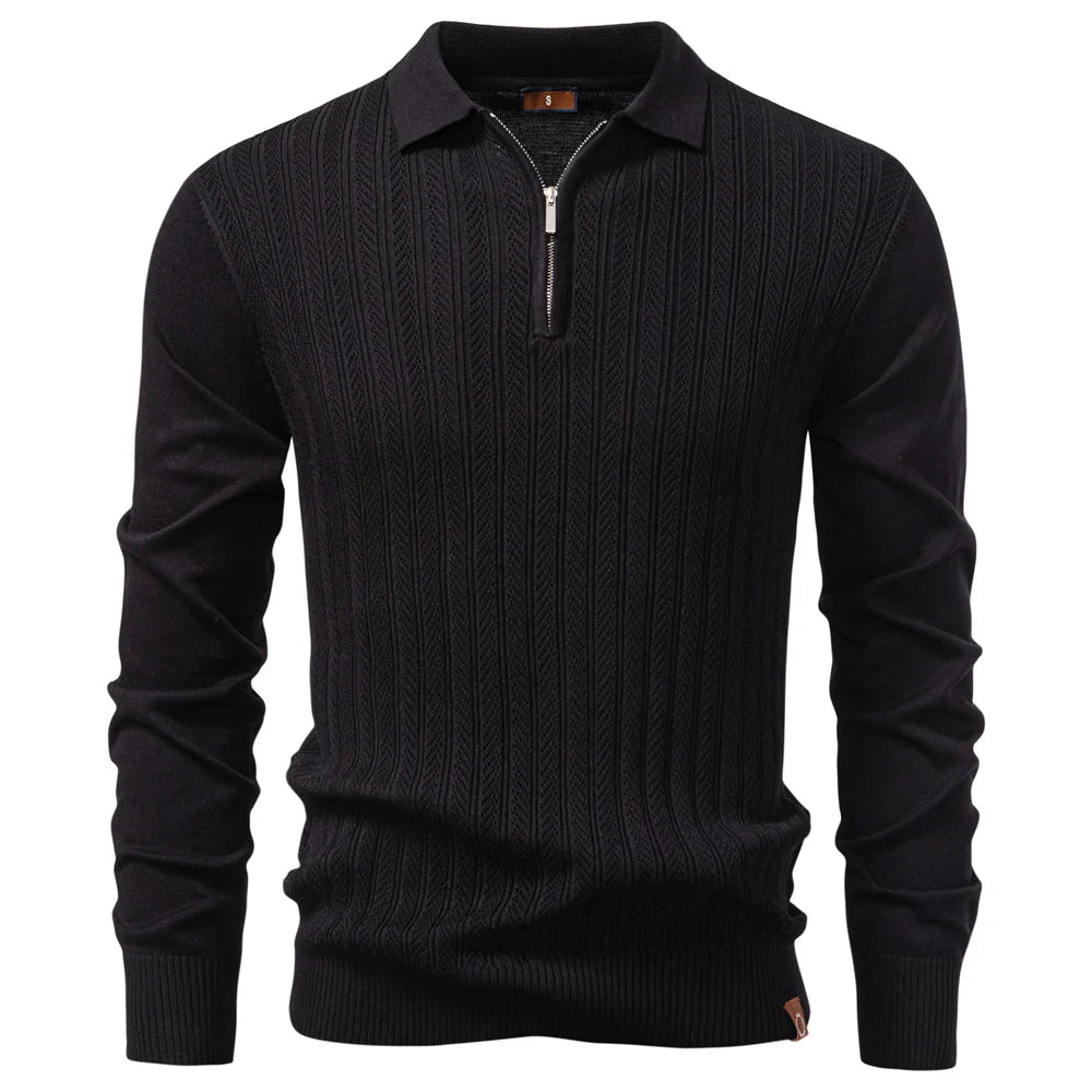 Premium Herren Polo Sweatshirt Langarm Slim Fit Reißverschluss Business Style