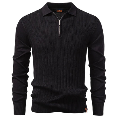 Premium Herren Polo Sweatshirt Langarm Slim Fit Reißverschluss Business Style