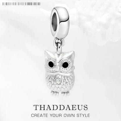 Damen-Charm Eule Retro Schnitzerei aus Sterlingsilber
