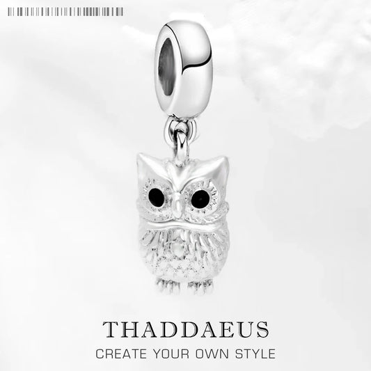 Damen-Charm Eule Retro Schnitzerei aus Sterlingsilber