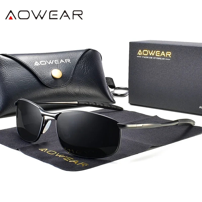 AOWEAR Retro Polarisierte Spiegel Sonnenbrille für Mann Frauen Vintage Sonnenbrille Herren UV400 Leichte Fahrbrille mit Etui