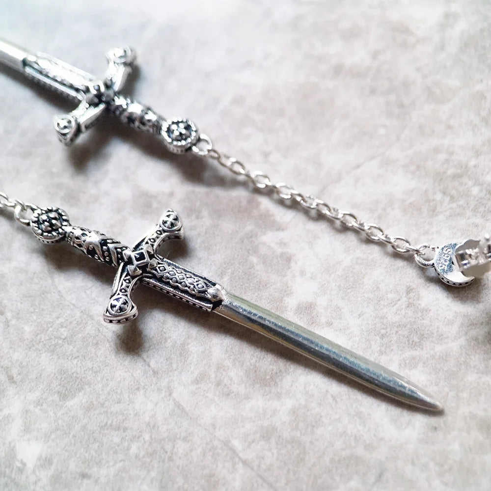 Damen-Ohrringe Schwert Verzierung Fantasy aus Sterlingsilber