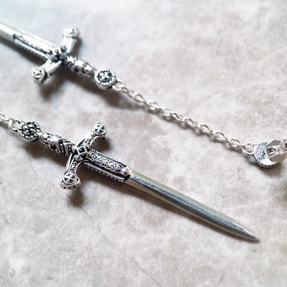 Damen-Ohrringe Schwert Verzierung Fantasy aus Sterlingsilber
