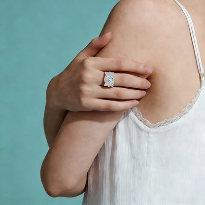 Damen-Verlobungsring-Set Mit Moissanit 3-Karat Im Halo-Design für Verlobung und Alltagsglanz