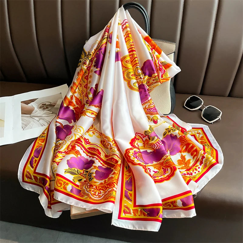 Damen Seidenschal groß 180x90cm Sommer Strand Foulard Bandana weich