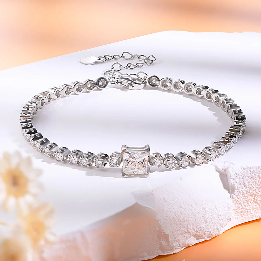 Damen-Tennisarmband Princess Cut mit Moissanit