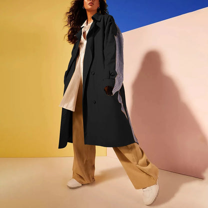 Colorblock-Denim-Blazer für Damen mit Notch-Kragen und Kettendetail – Langarm-Patchwork-Design für einen schicken Look