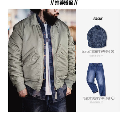 Herren Pilotenjacke Graugrün Warmer Mit Baumwolle Gefütterter Mantel Revers Taschen