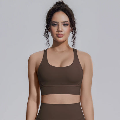 Sport-BH Yoga, braun (Coffee), gepolsterte Cups, breiter Unterbrustbund