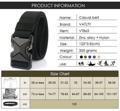 Herren-Taktischer Gürtel aus Nylon mit Elastischem Band und Schnellverschluss 3,8 cm Breite