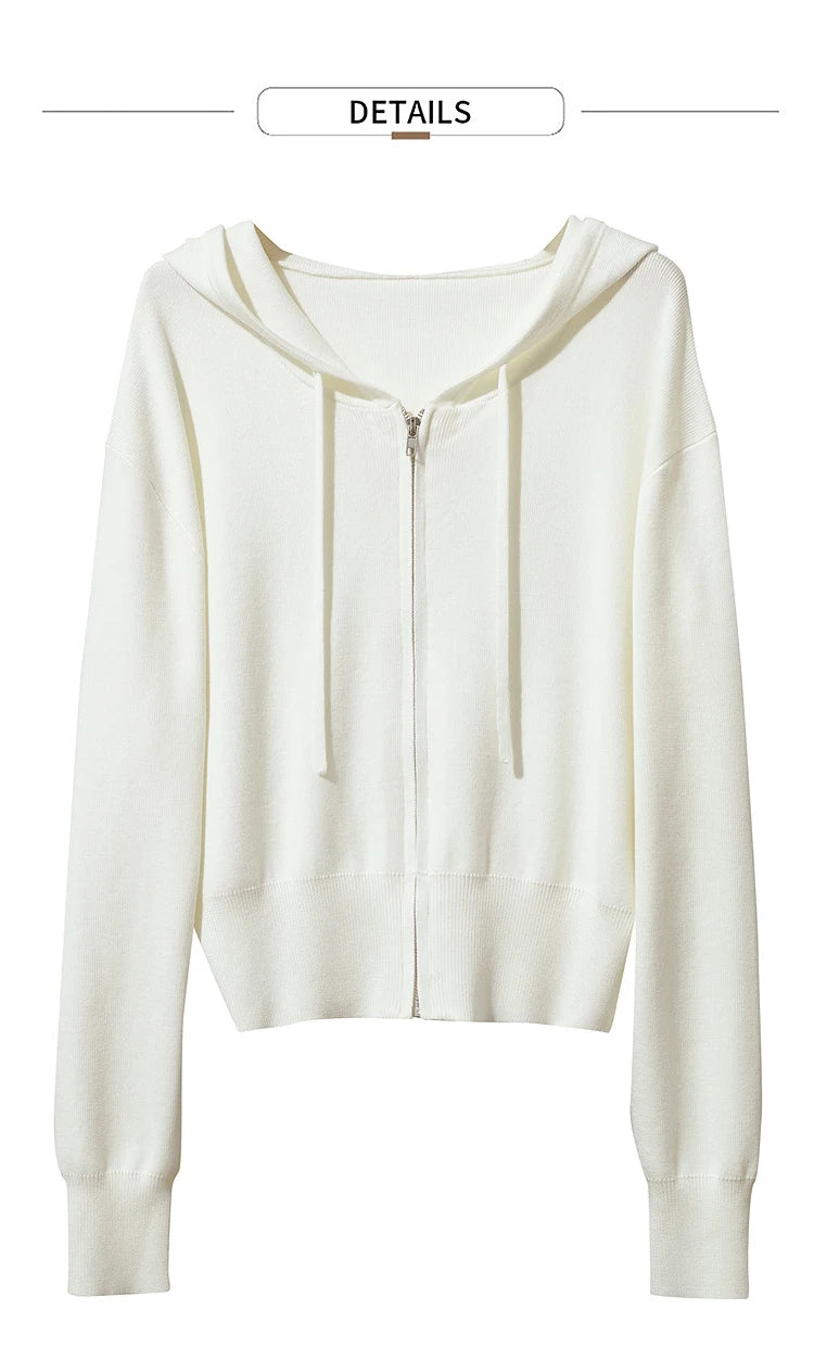 Damen-Strickjacke Kapuze Reißverschluss locker 2-teilig Set Herbst