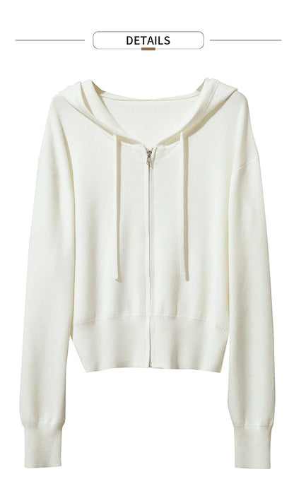 Damen-Strickjacke Kapuze Reißverschluss locker 2-teilig Set Herbst