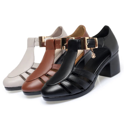 Damen Gladiator Sandalen Hohl Mittlere Ferse