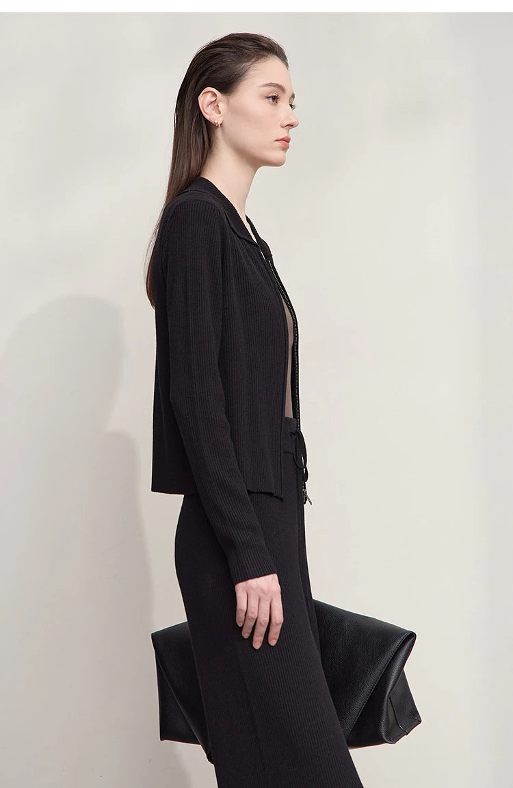 Damen-Strickjacke Buchstaben Slim Reißverschluss Wolle-Mix Herbst-Winter