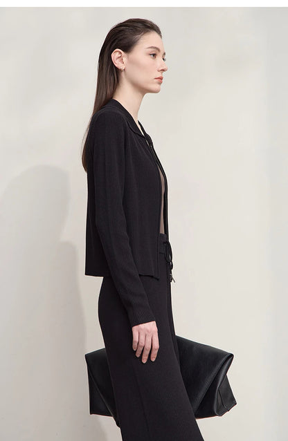 Damen-Strickjacke Buchstaben Slim Reißverschluss Wolle-Mix Herbst-Winter