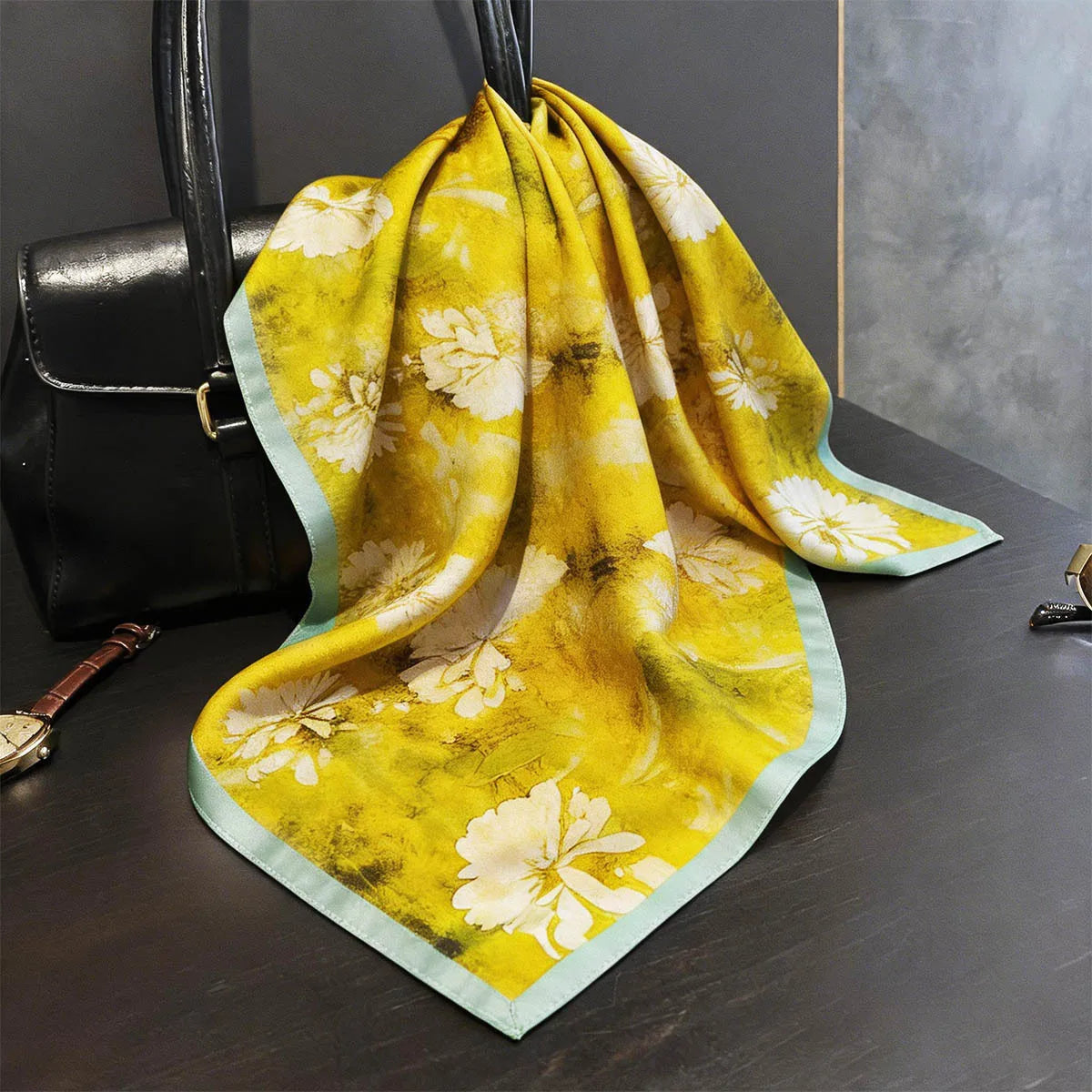 Damen Seidenschal 53cm quadratisch Blumenprint Luxus Hijab Bandana N