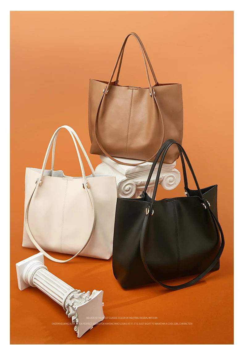 Damen Schultertasche Aus Splitleder Retro-Stil Großes Fassungsvermögen