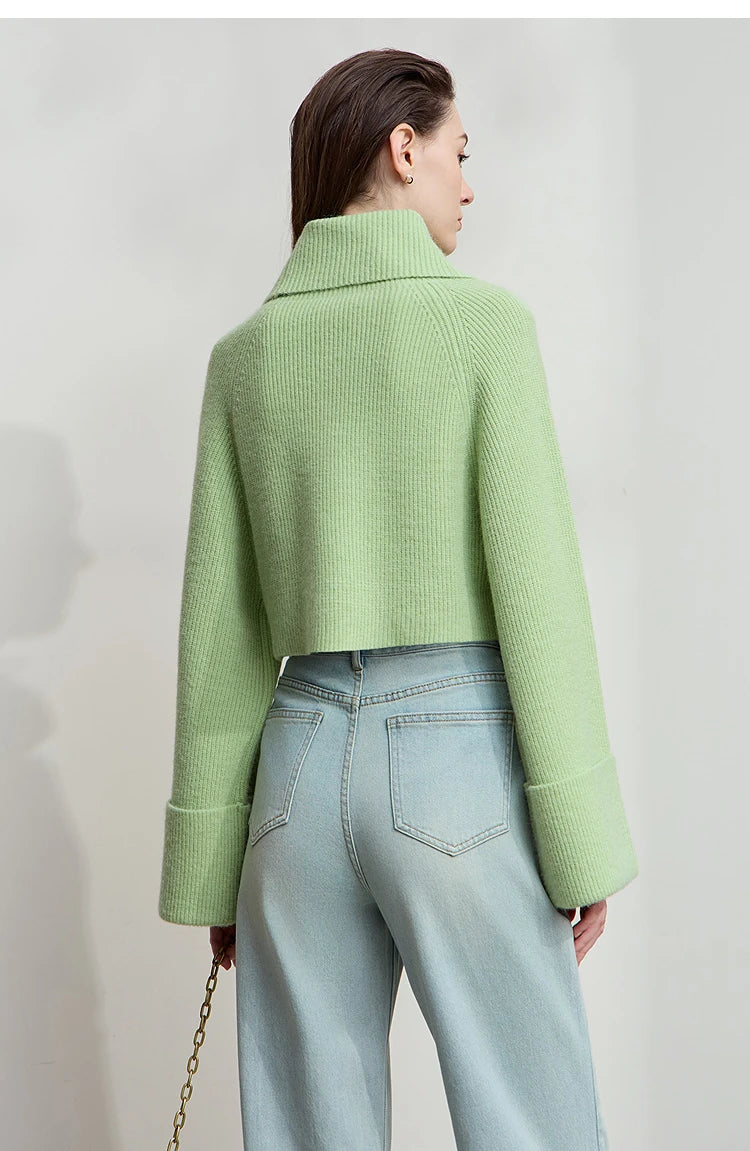 Damen-Rollkragenpullover kurz locker Raglanärmel Herbst-Winter