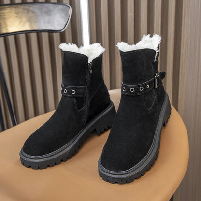 AIYUQI Women's Snow Boots Suede Genuinen Leather New Large Size Thick Warm Women Winter Boots Casual Women's Ankle Boots