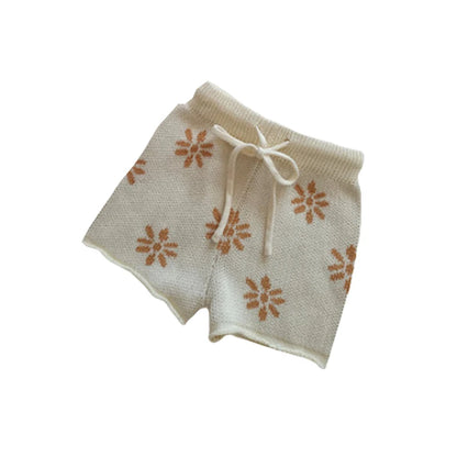 Gestricktes Outfit-Set für Neugeborene, 0–2 Jahre, Spaghettiträger-Top und Shorts, weiche Blumen-Babykleidung, verstellbare Säuglingskleidung