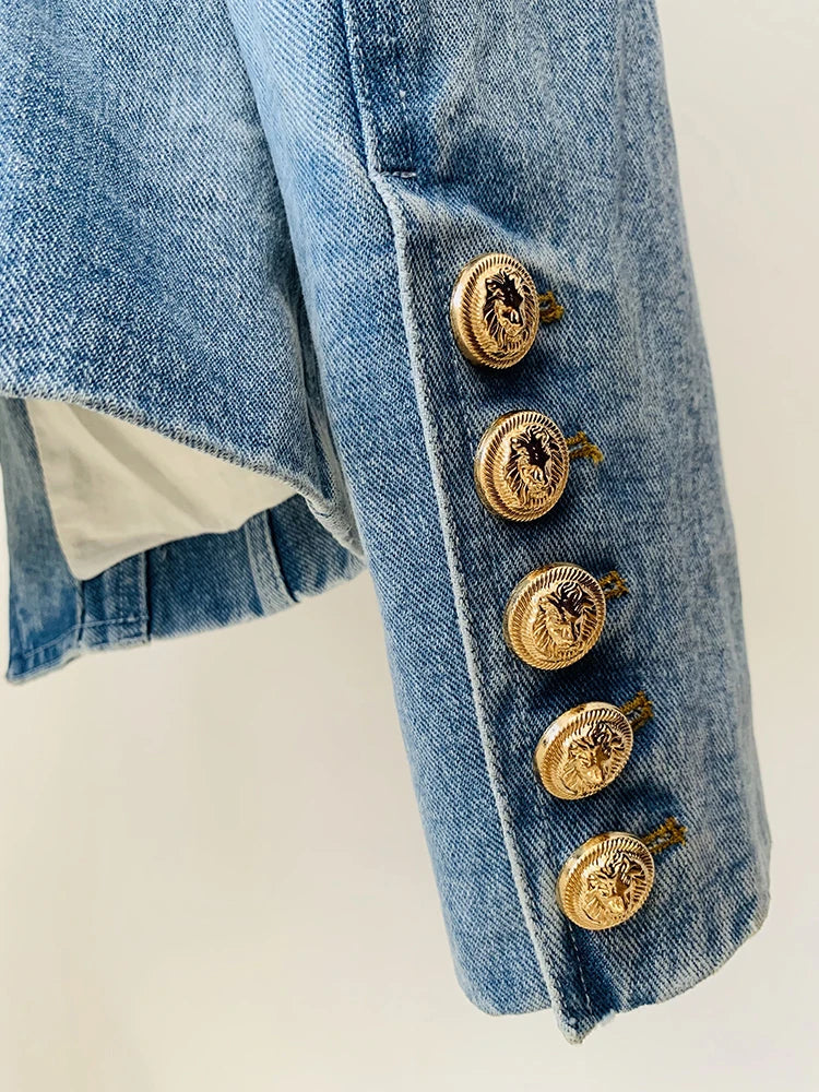 Damen-Blazer Denim doppelreihig Löwenknopf Slim High Street