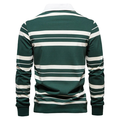 Herren Langarm Polo Shirt aus Baumwolle mit gestreiftem Reißverschluss
