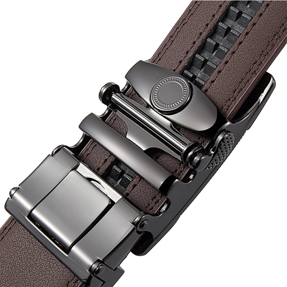 Herren-Gürtel aus Echtleder 35 mm Breite mit Silberner Automatik-Schnalle für Business und Alltag