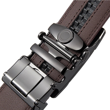 Herren-Gürtel aus Echtleder 35 mm Breite mit Silberner Automatik-Schnalle für Business und Alltag