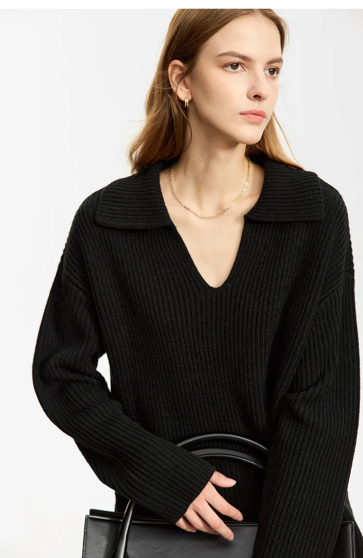 Damen V-Ausschnitt Pullover Acryl French Lazy Style lang Winter