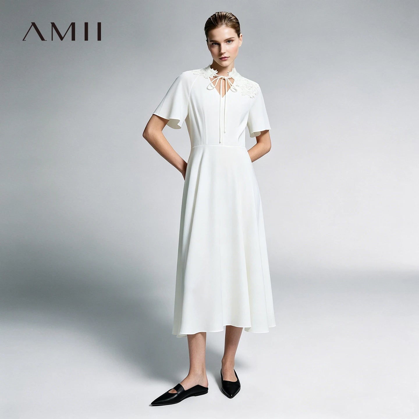 Elegantes Midikleid Für Damen Aus Chiffon Mit V-Ausschnitt Im Sommer