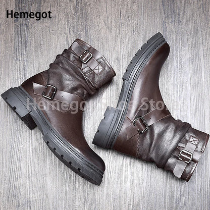 Chelsea-Boots für Herren, braun, seitliche Schnalle, Profilsohle, Reißverschluss
