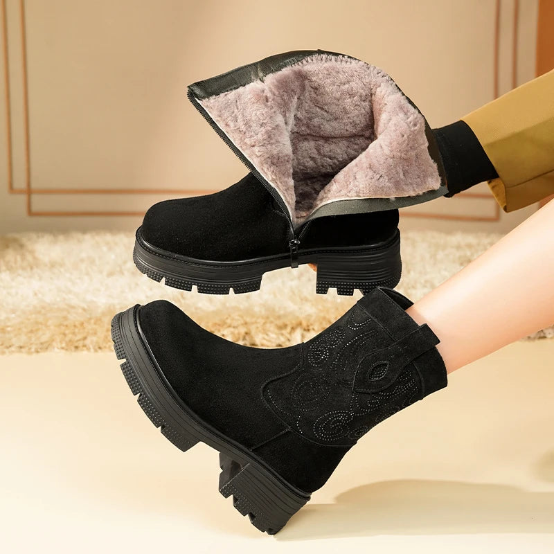 AIYUQI Western Cowboy Boots Women 2025 New Genuine Leather Winter Shoes Boots Women Short Tube Fashion Women's Snow Boots
