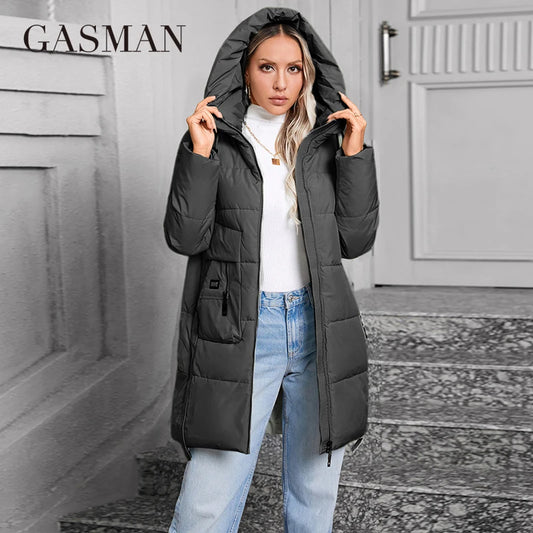 Eleganter Damen-Wintermantel mit Reißverschluss und Fleece-Taschen im klassischen Design