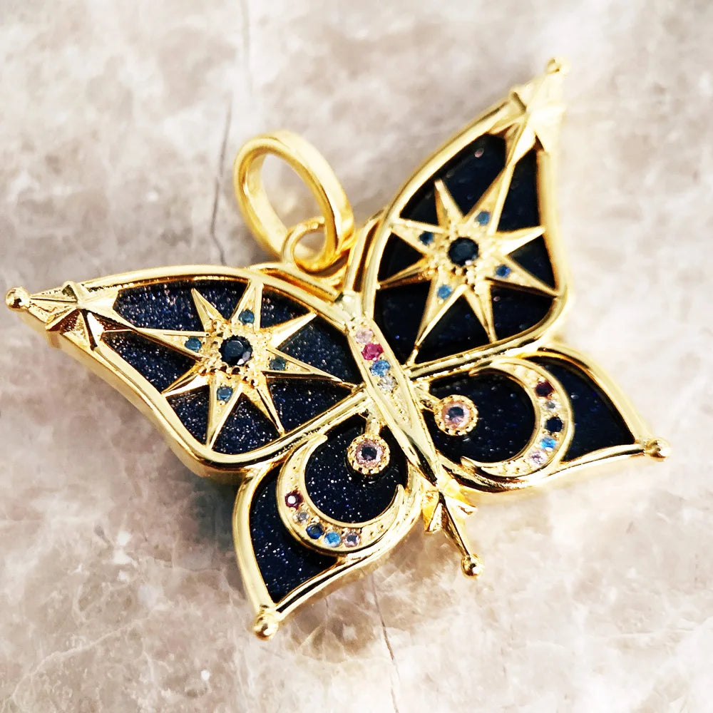 Damen-Charm-Anhänger Stern Mond Schmetterling Böhmen aus Sterlingsilber