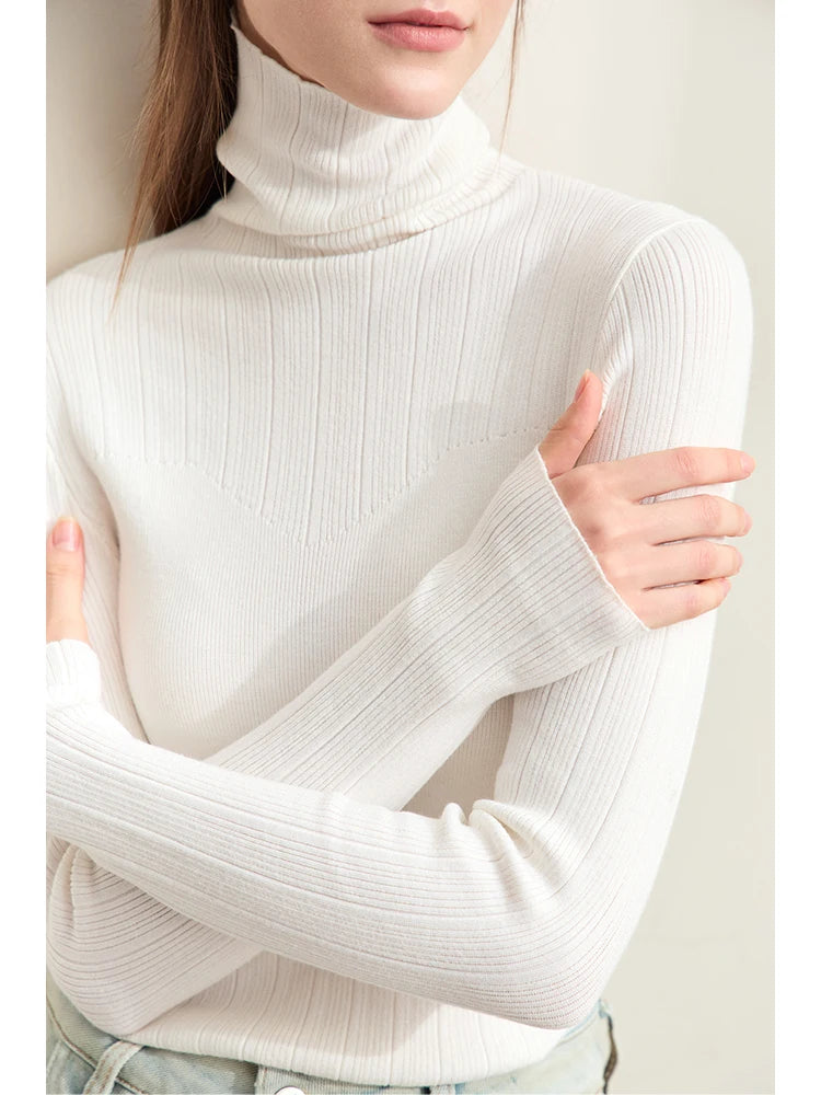Damen-Rollkragenpullover Slim Polyester-Viskose Herbst-Winter