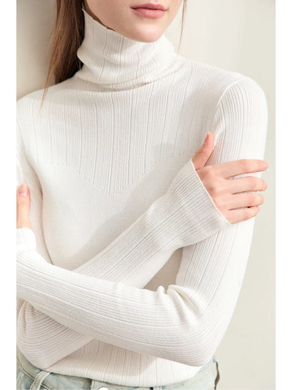 Damen-Rollkragenpullover Slim Polyester-Viskose Herbst-Winter