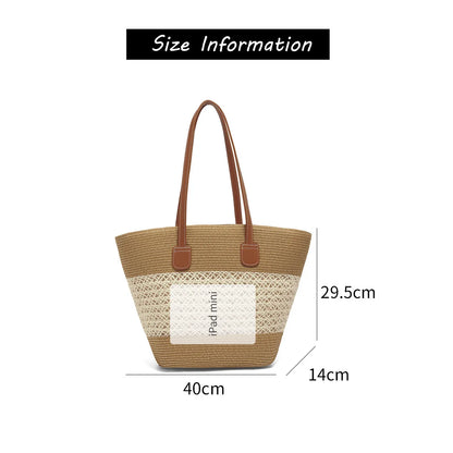 Damen Strandtasche Aus Stroh Mit Reißverschluss Und Großem Fassungsvermögen