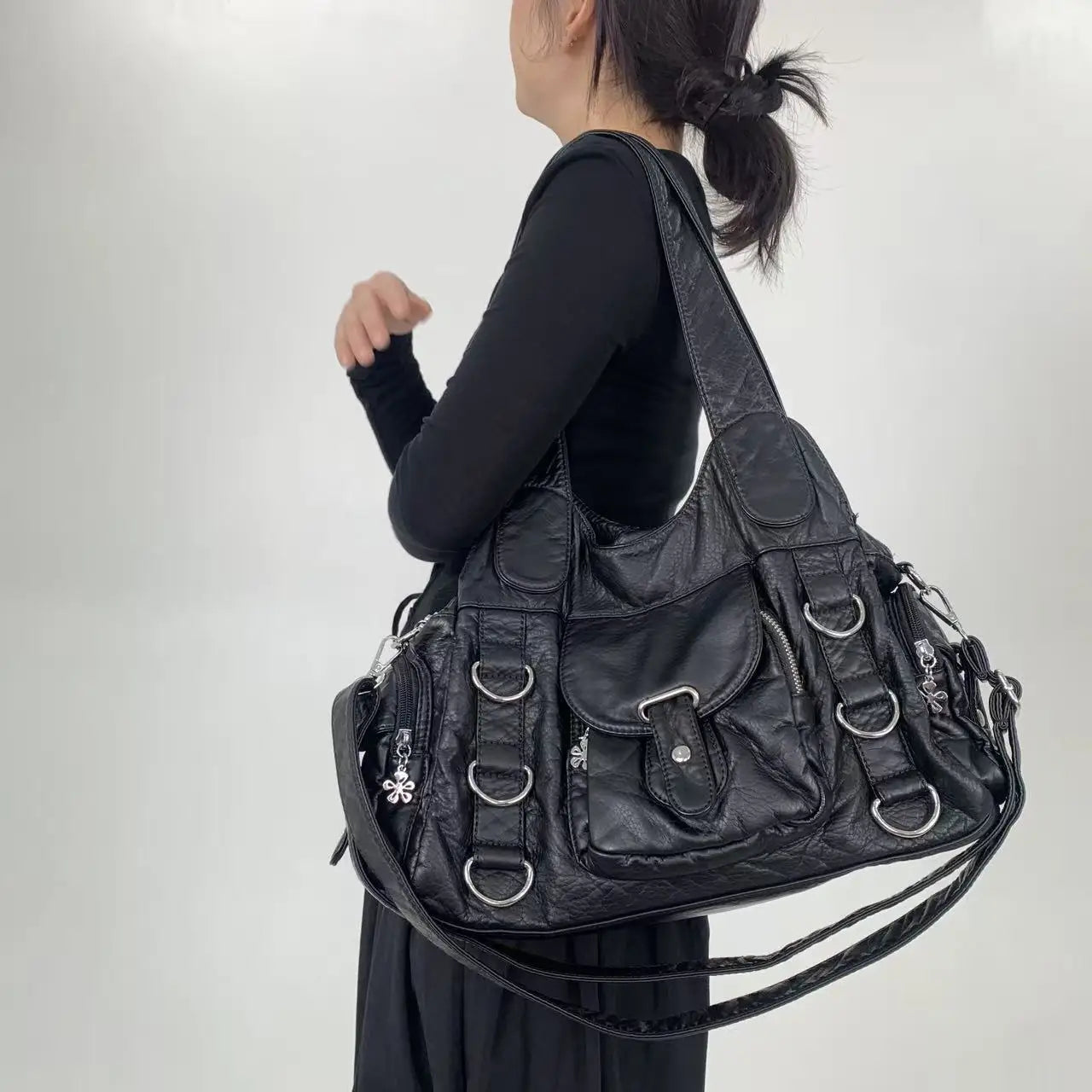 Damen-Umhängetasche Mit Mehrfachfächern Kleine Kunstleder-Satchel für Alltag und Freizeit