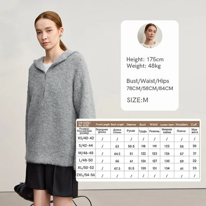 Damen-Kapuzenpullover Wolle Reißverschluss locker dick warm Winter