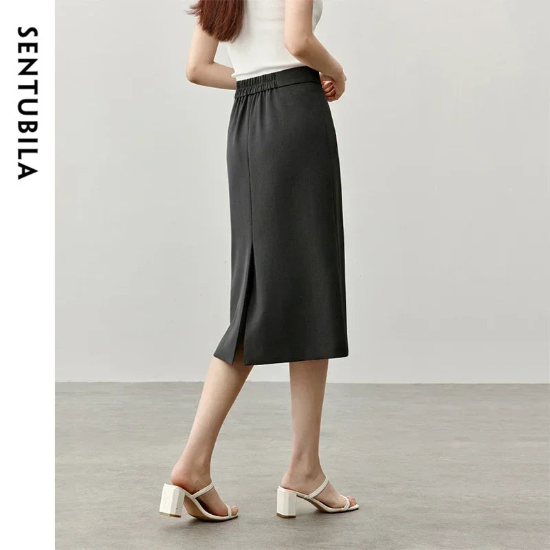 Damen Röcke im klassischen Twill-Design mit Schlitz und knielanger Länge